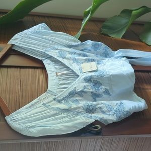 NWT Free People Sahara baby blue embroidered crop top size medium